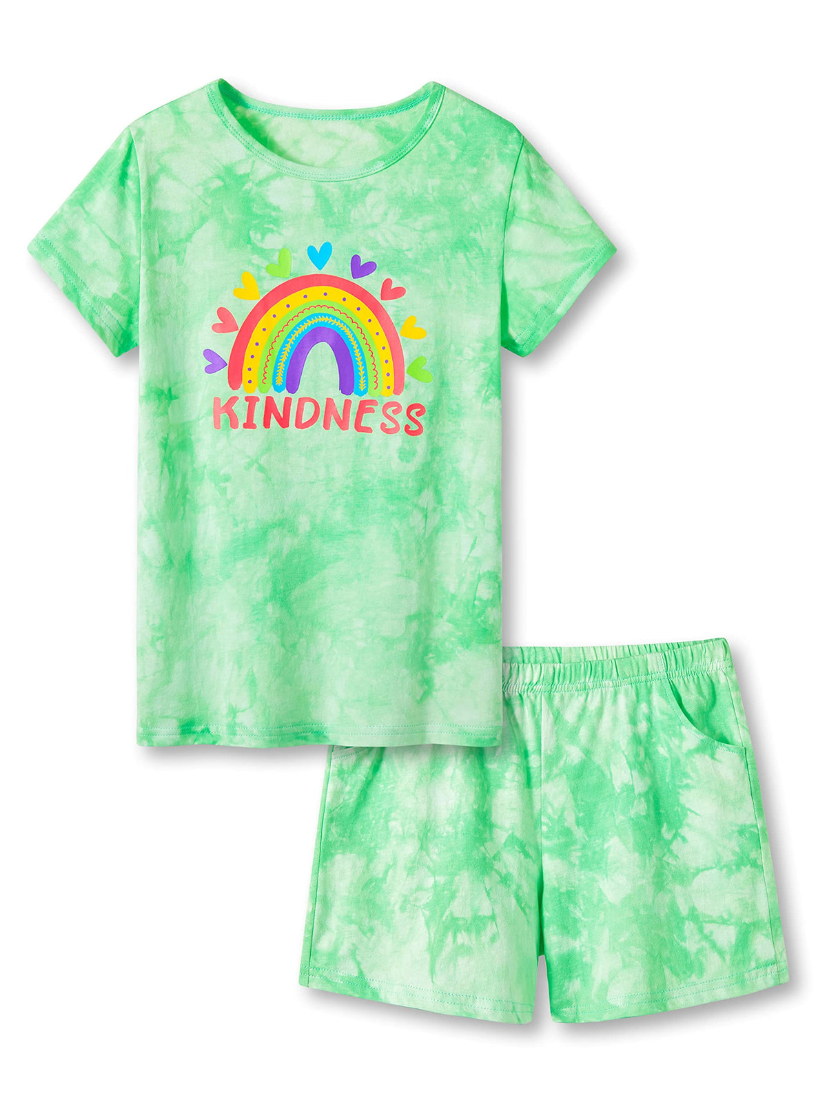 Beezizac Girls' Tie Dye Pajamas, 100% Cotton Sleepover Theme, Size 4T-18