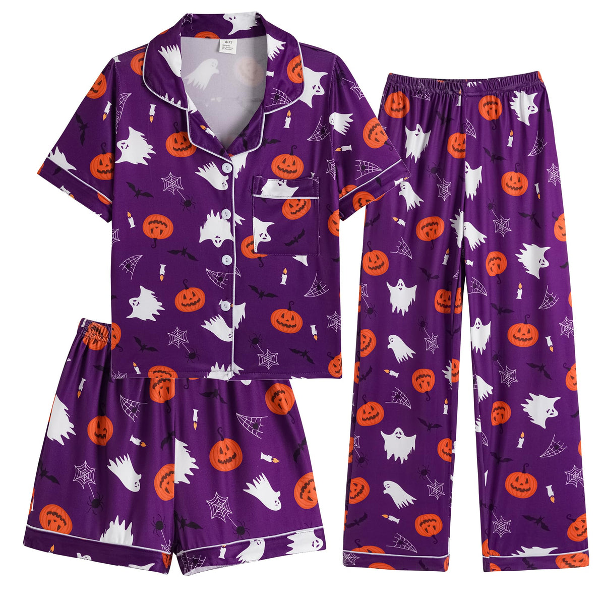 Hupohoi Girls Pajamas 3 Piece Button Down Sleepwear Outfit with Pockets PJS