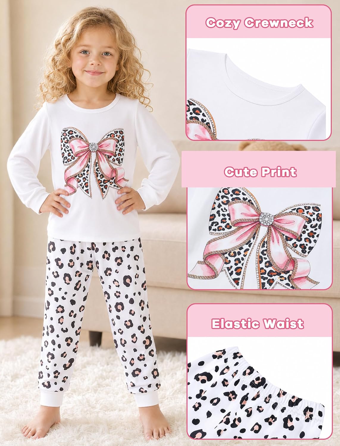 Mikrdoo Girls Pajamas 2 Piece Soft Long Sleeve Pjs Set for Kids 18M-7Y