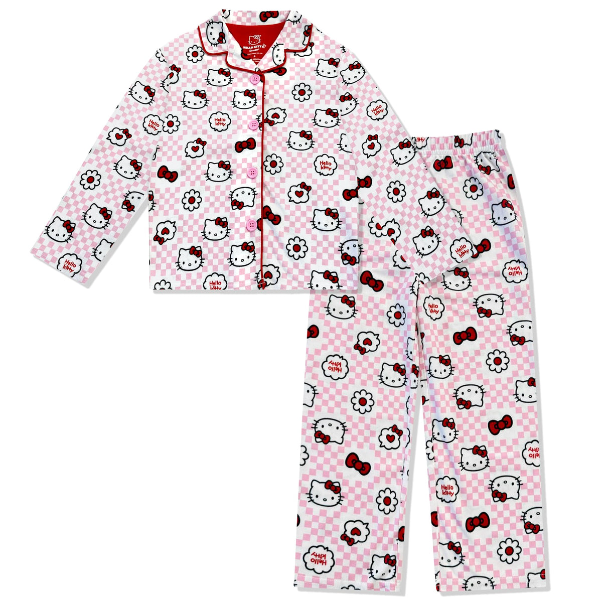 Hello Kitty Girls Pajama Set - 2 Piece Cozy Girls Pjs Button Down Long Sleeve & Pants For Kids - Official Product