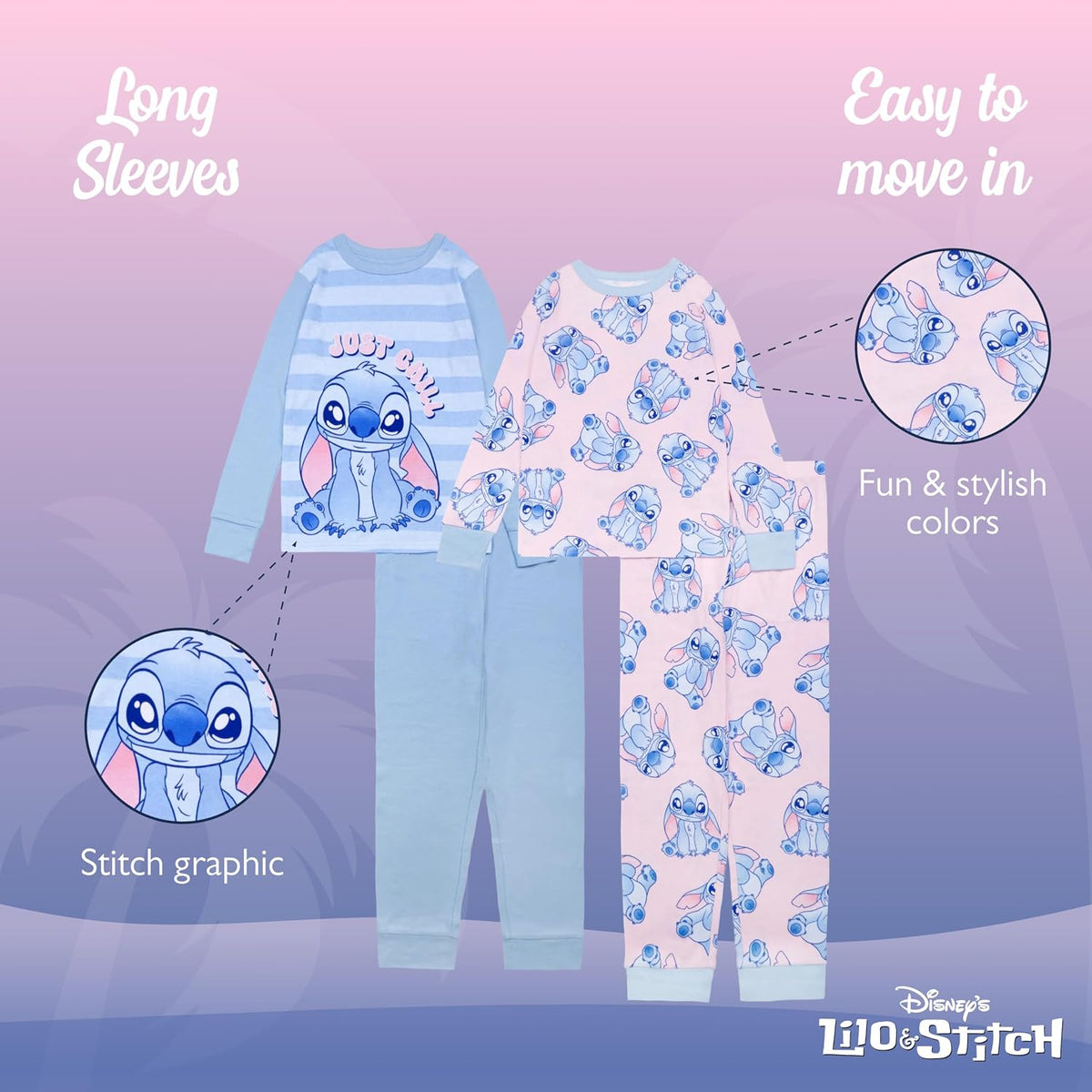 Disney Girls' 4-piece Snug-fit Cotton Pajama Set, Matching Pajamas