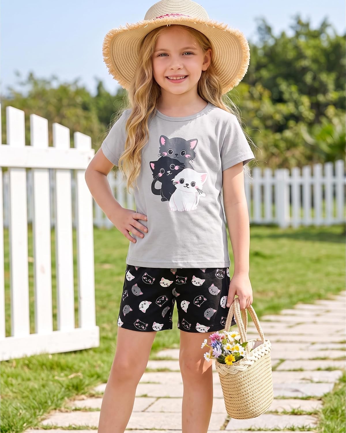 HONGTEYA Cotton Girls Clothes Kids Short Sleeve for 4-15T Years