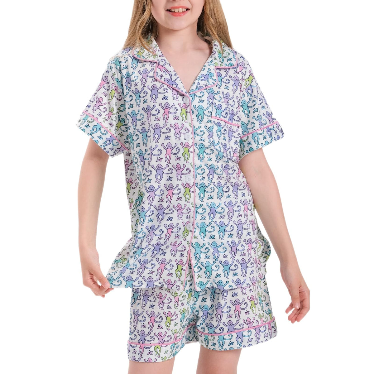 Girls Summer Outfit,Kids Monkey Button Down Loungewear Sleepwear Pjs