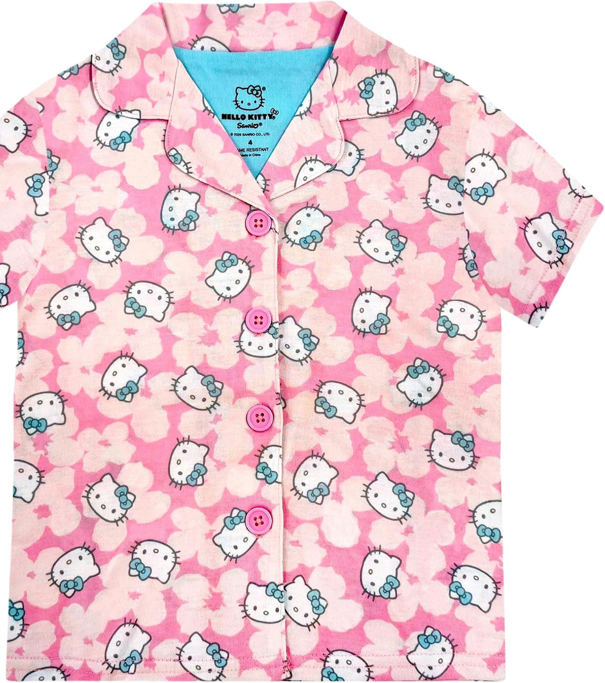 Hello Kitty Girls Pajama Set - 2 Piece Cozy Girls Pjs with Button Down Short Sleeve & Shorts For Kids - Official Product