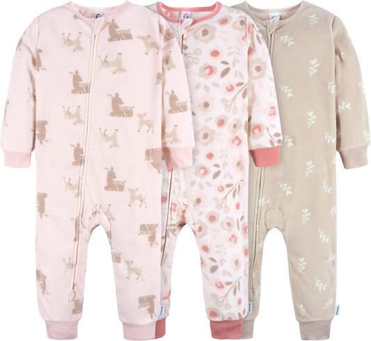 Gerber Baby & Toddler Girls Loose Fit Fleece Footless Pajamas 3-Pack