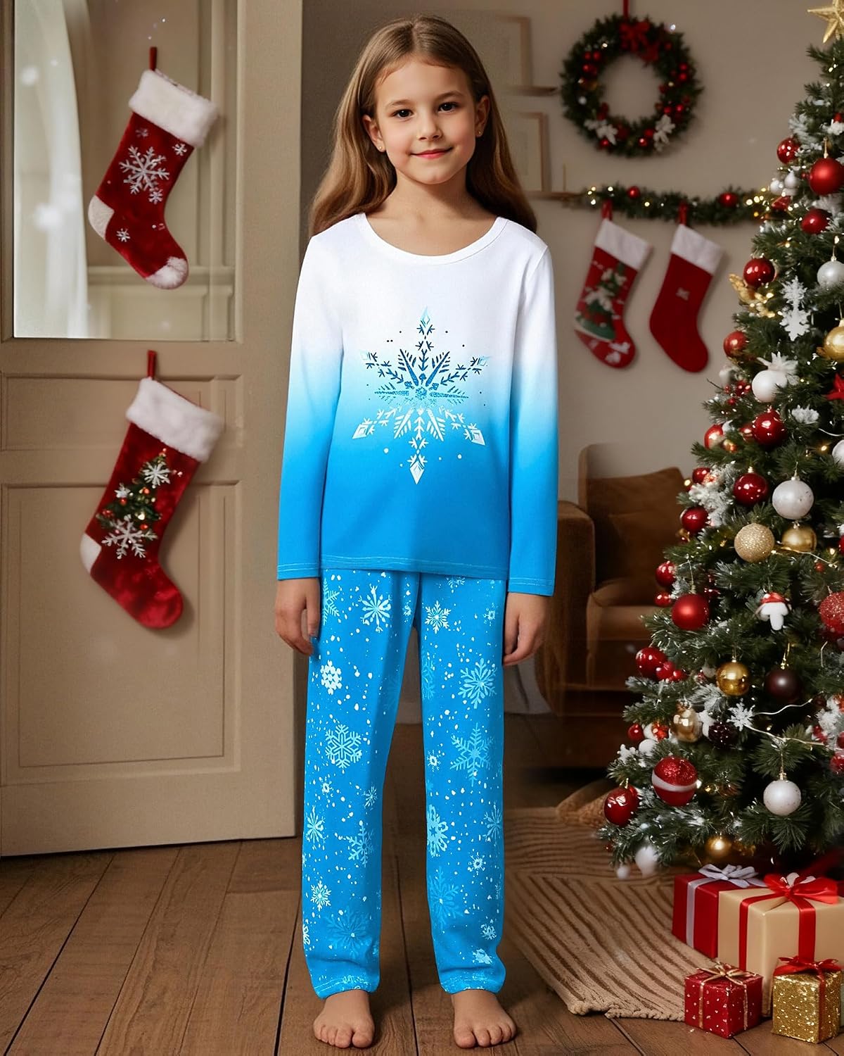 CARETOO Girls Pajama Set Long Sleeve Top Long Pants Pajamas Kids Tie Dye Cute Pattern Pj Sets Sleepwear for 3-12Y