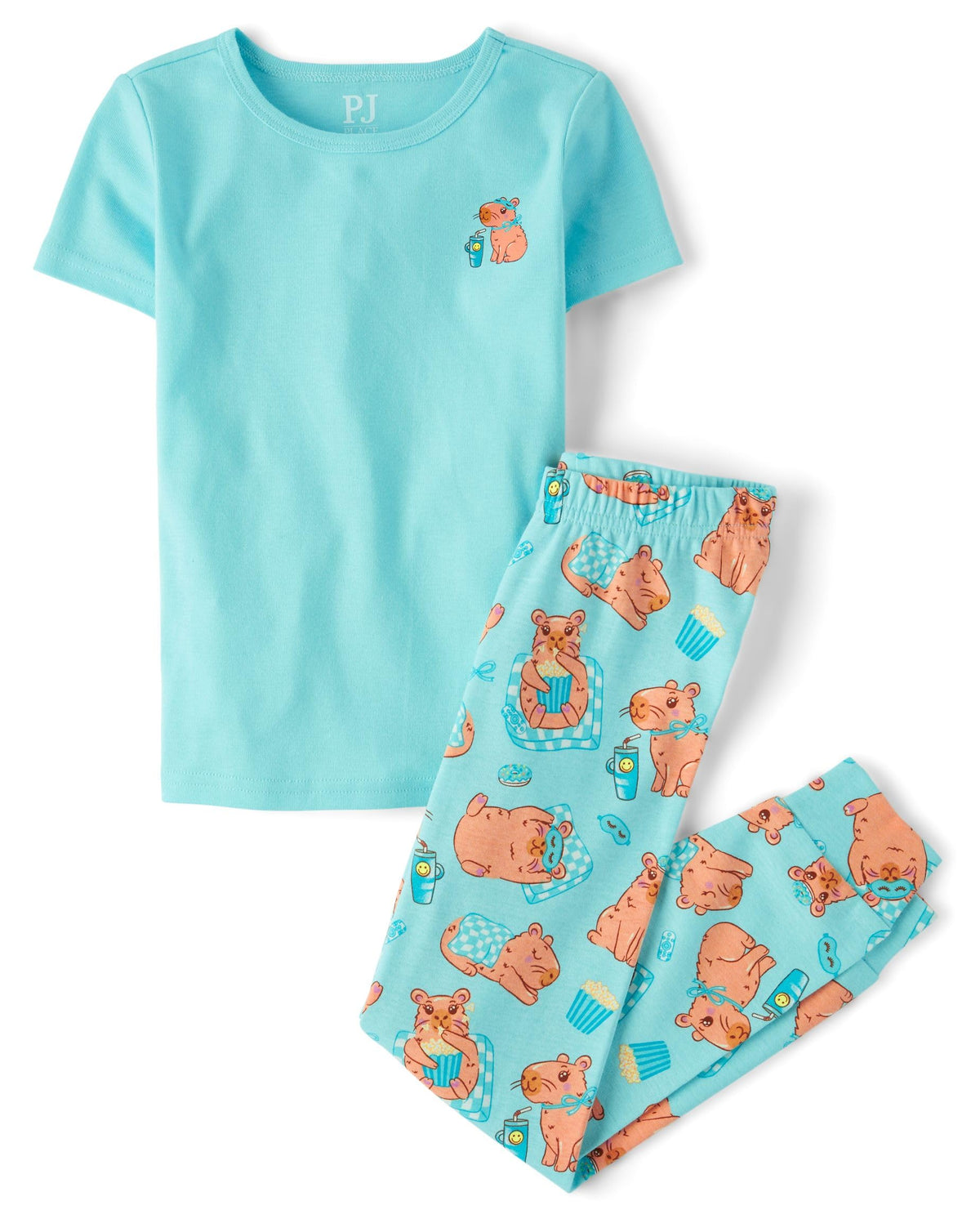 The Children's Place Girls' 100% Cotton Short Sleeve Top and Pants,2 Piece Pajama Set