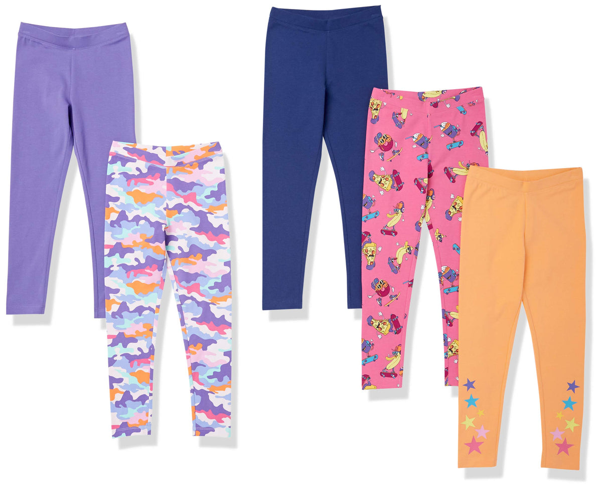 Amazon Essentials Girls' Cotton Stretch Leggings, Multipacks