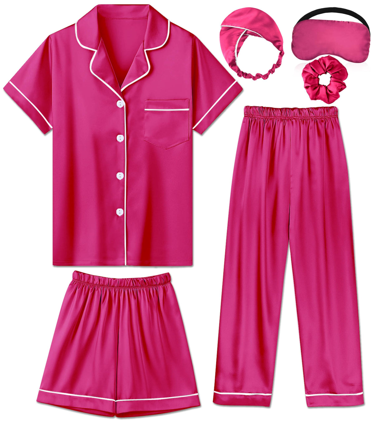 Silk Pajamas for Girls Satin Pajama Kids 3Pcs Short Sleeve Pjs Set