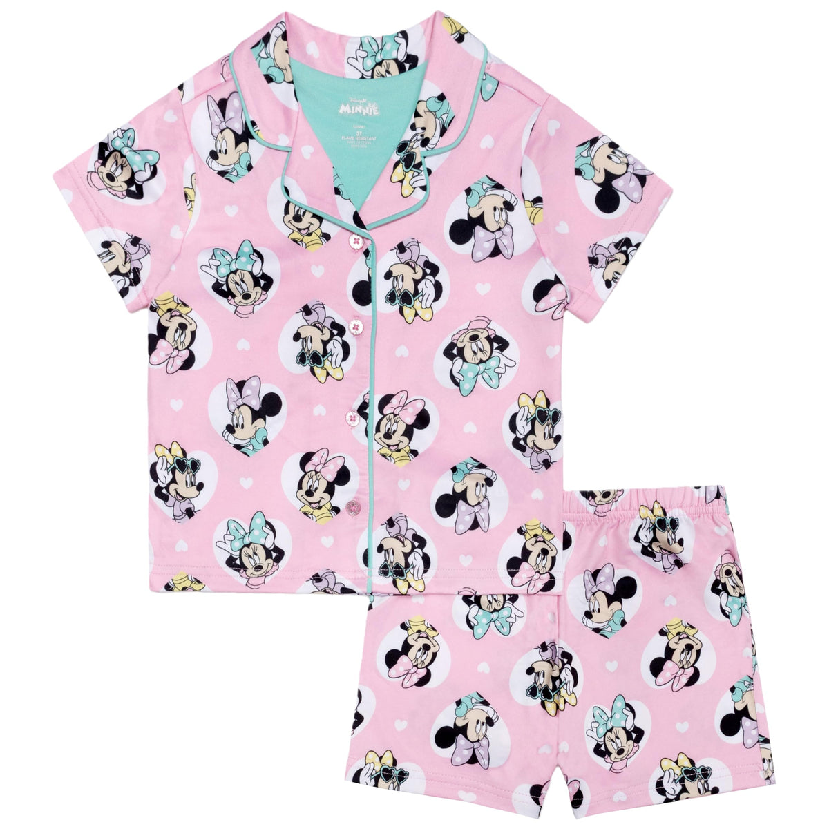 Disney girls 2-piece Loose-fit Button Down Matching Pajama Set, Soft & Cute for Kids