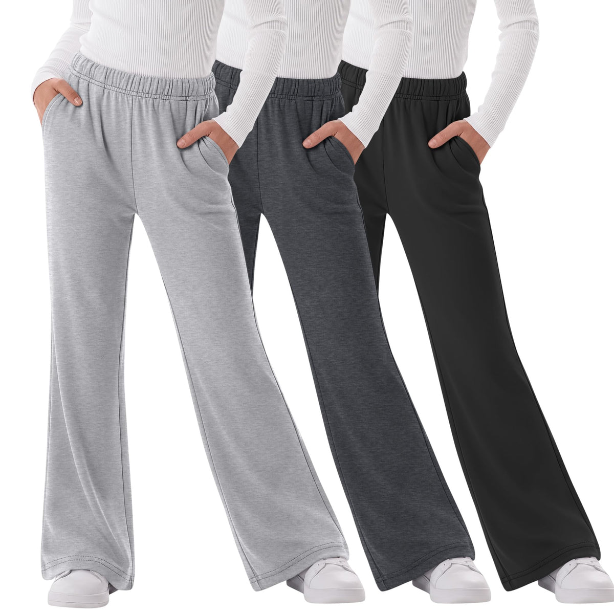 3 Pack Girls Flare Legging Kids Bootcut Sweatpants