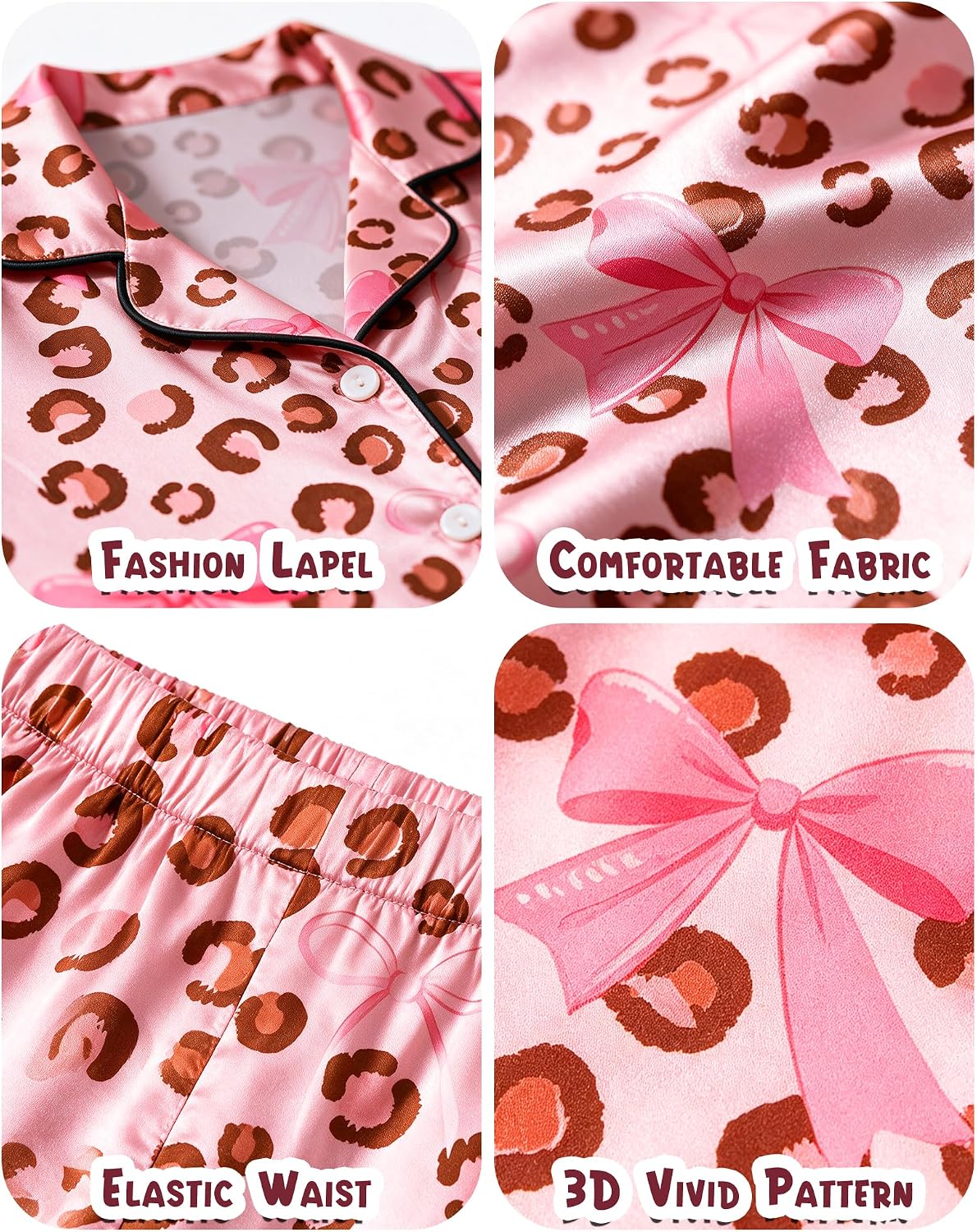 Sylfairy Pajamas Cute Girls Silk Pj Set Long Sleeve and Pants Button Down Sleepwear Lounge Sets for Kids