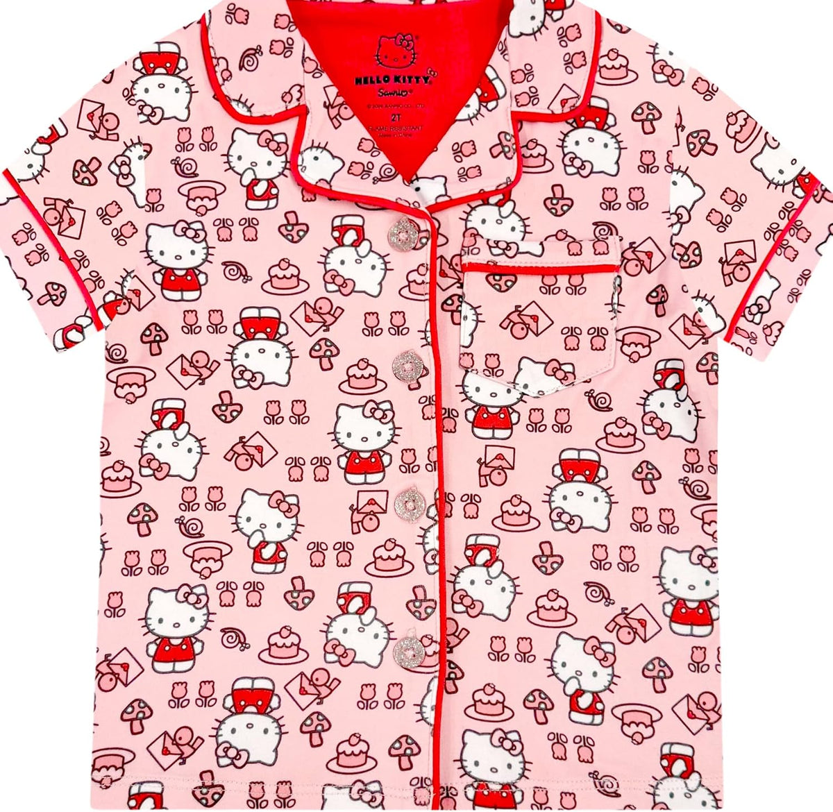 Hello Kitty Girls Pajama Set - 2 Piece Short Sleeve Shirt & Pants - Kids Sleepwear PJs - Official License