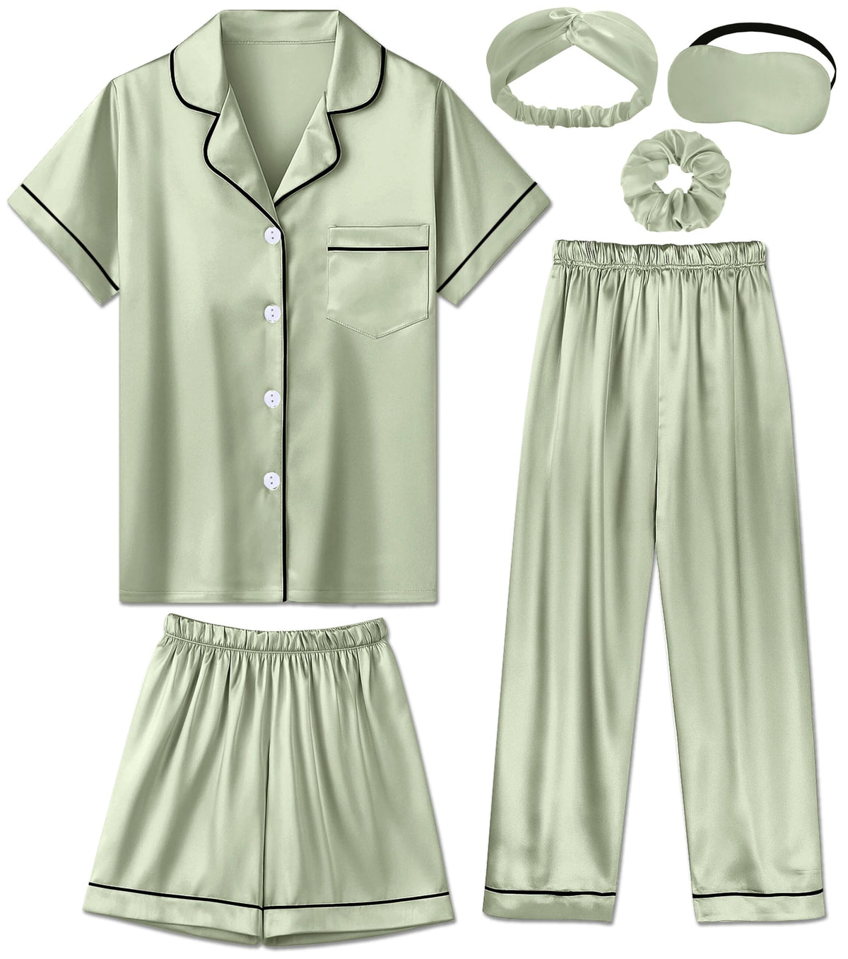 Silk Pajamas for Girls Satin Pajama Kids 3Pcs Short Sleeve Pjs Set