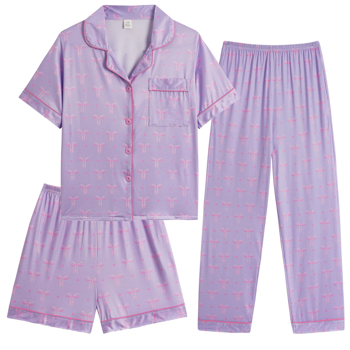 Hupohoi Girls Pajamas 3 Piece Button Down Sleepwear Outfit with Pockets PJS