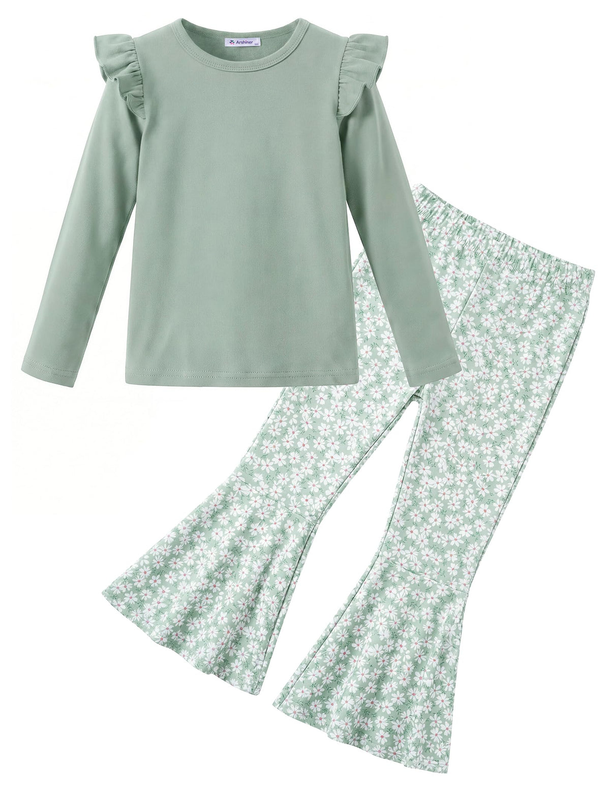 Arshiner Girls 2 Piece Outfits Flare Pants Knit Set Toddler Printed Clothes