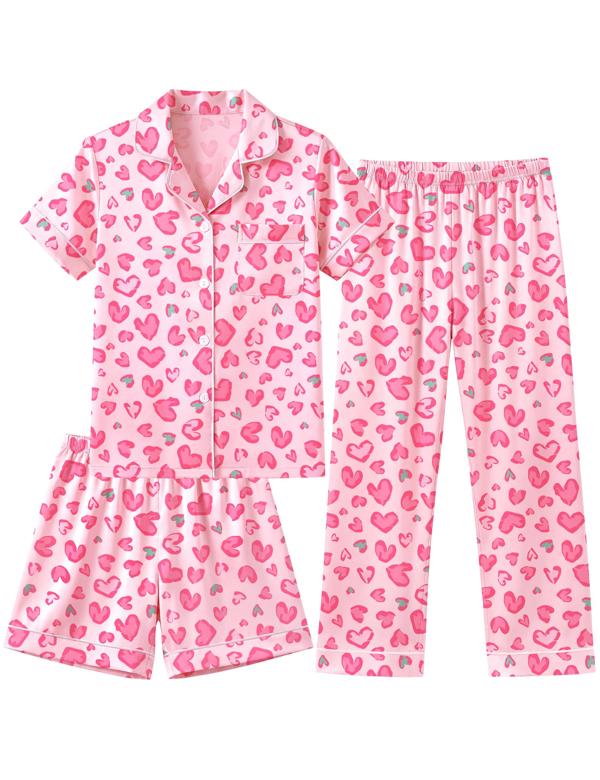 Yoofoss Girls Pajamas Set Kids Satin Pjs Short Sleeves Sleepwear