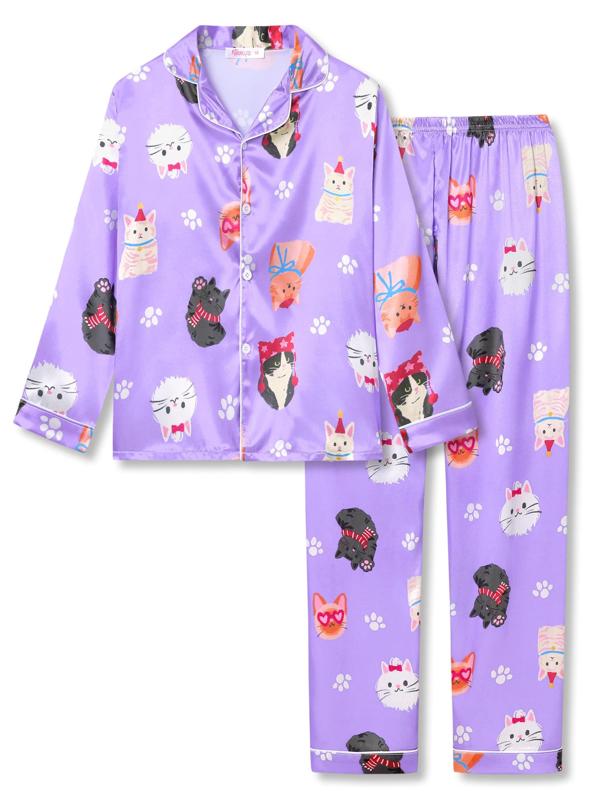 Topgal Girls Pajama Set, Coat Style Button Front, Size 6-16