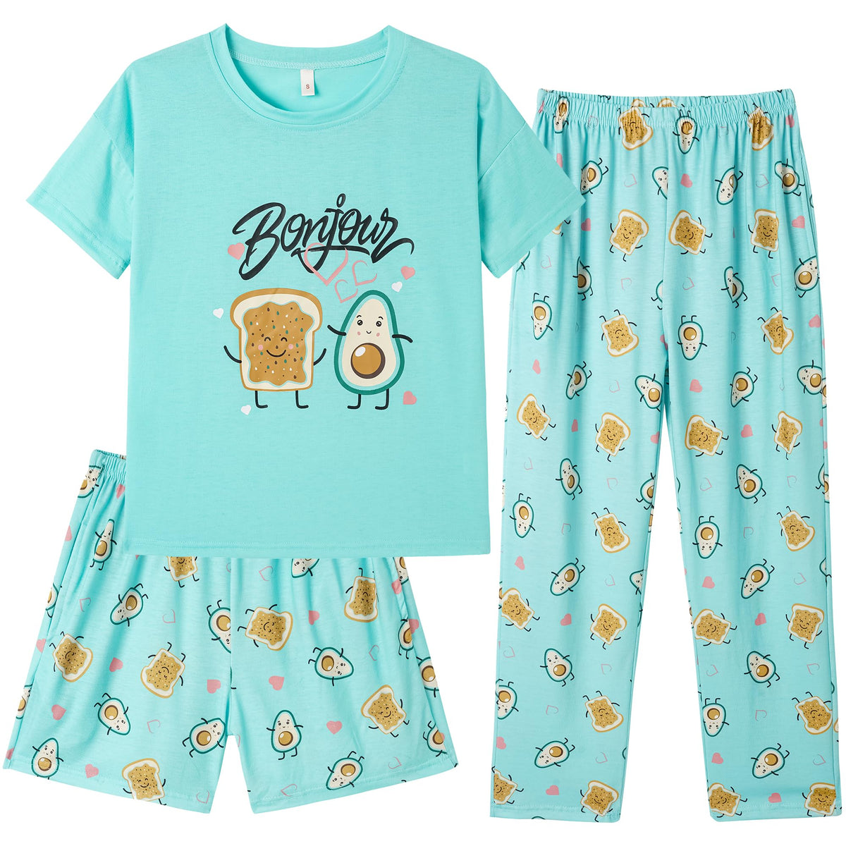 Hupohoi Girls Pajama Sets Summer Short Sleeve With Shorts & Pants Sleepwear