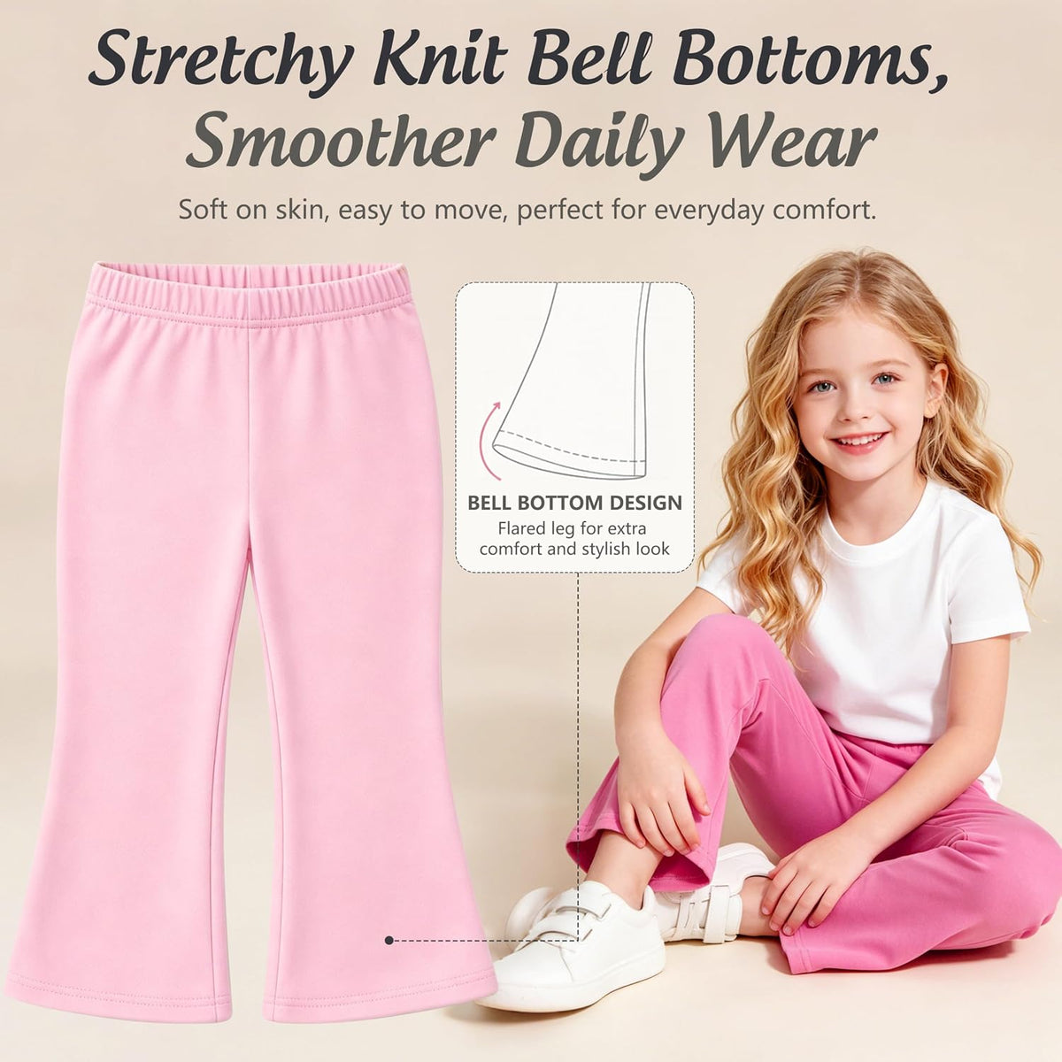 FEQO 5 Pack Toddler Girls Flare Pants Cotton Leggings Bell Bottoms, 18M-5T
