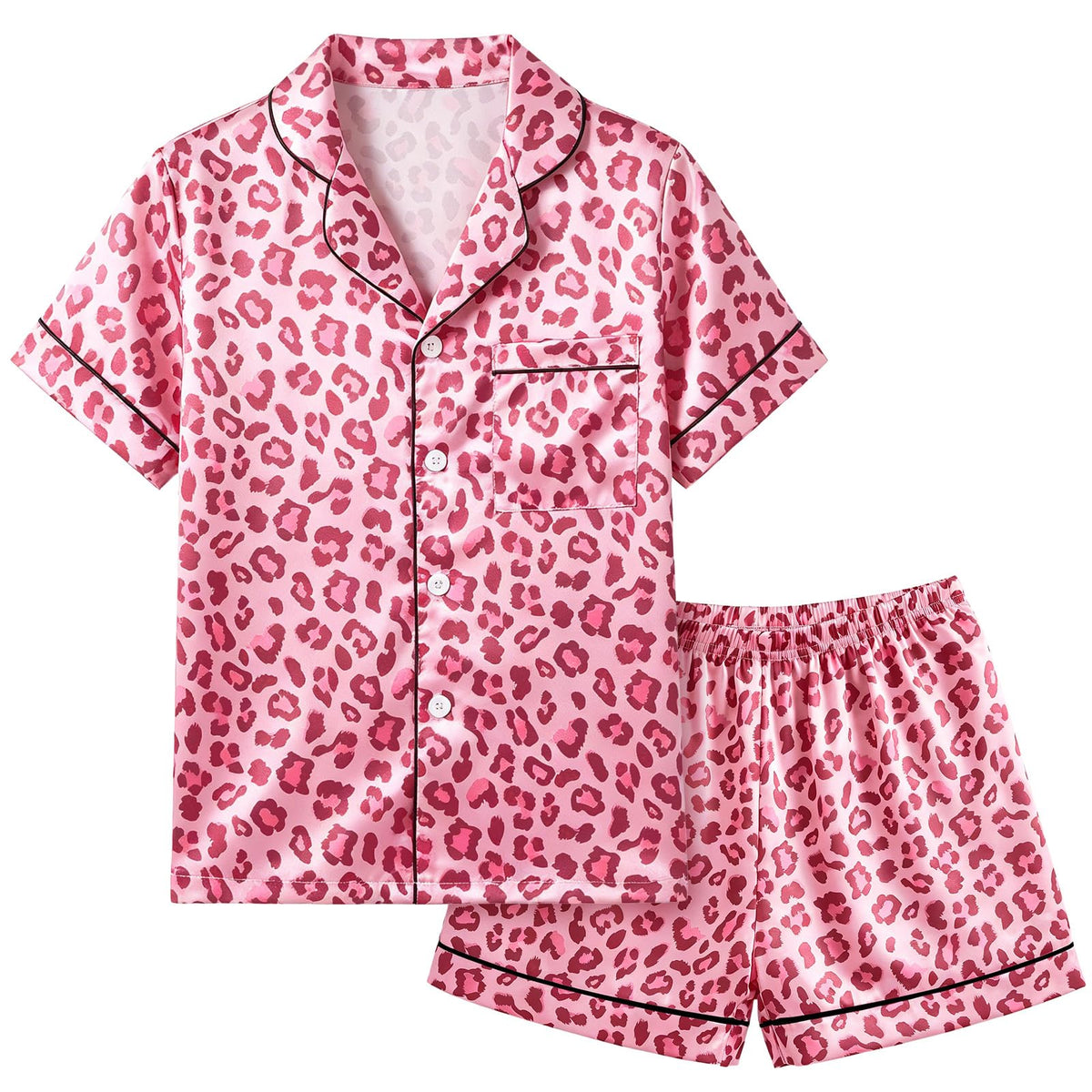 FIOBEE Girls Satin Pajamas Set Short Sleeve Two Piece Pjs for 8-14 Years