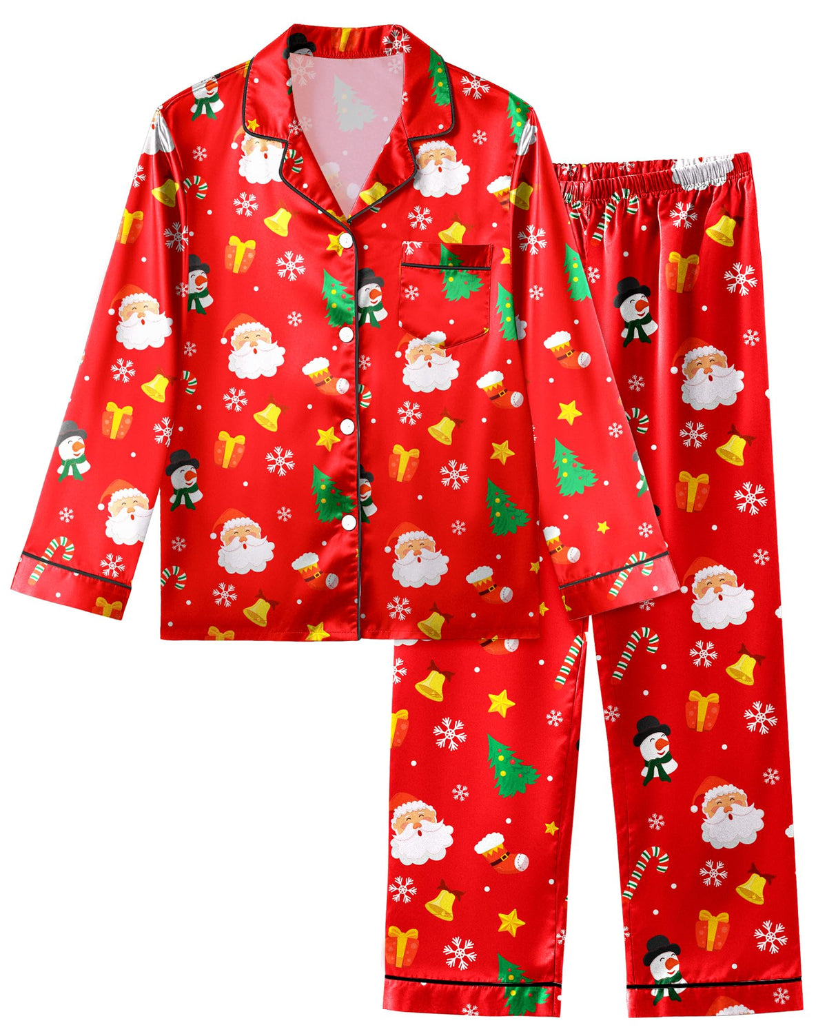 Sylfairy Girls Pajamas Silk PJS Set Satin Sleepwear Long Sleeve Jammies for Kids Button-Down Nightwear Loungewear 3-16 Years