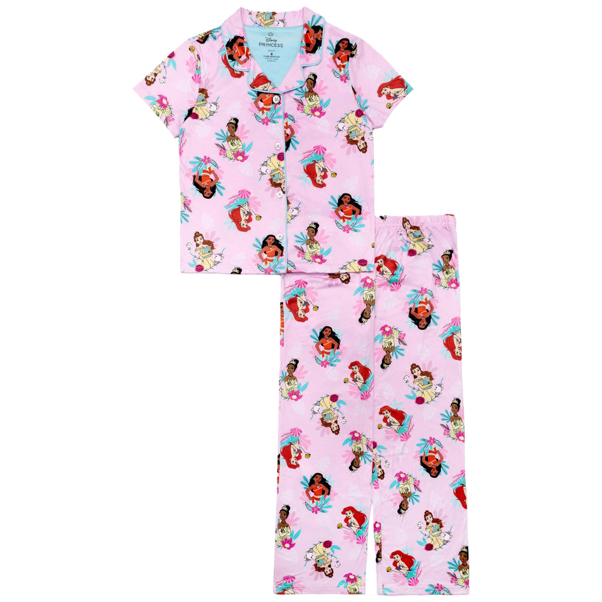 Disney girls 2-piece Loose-fit Button Down Matching Pajama Set, Soft & Cute for Kids