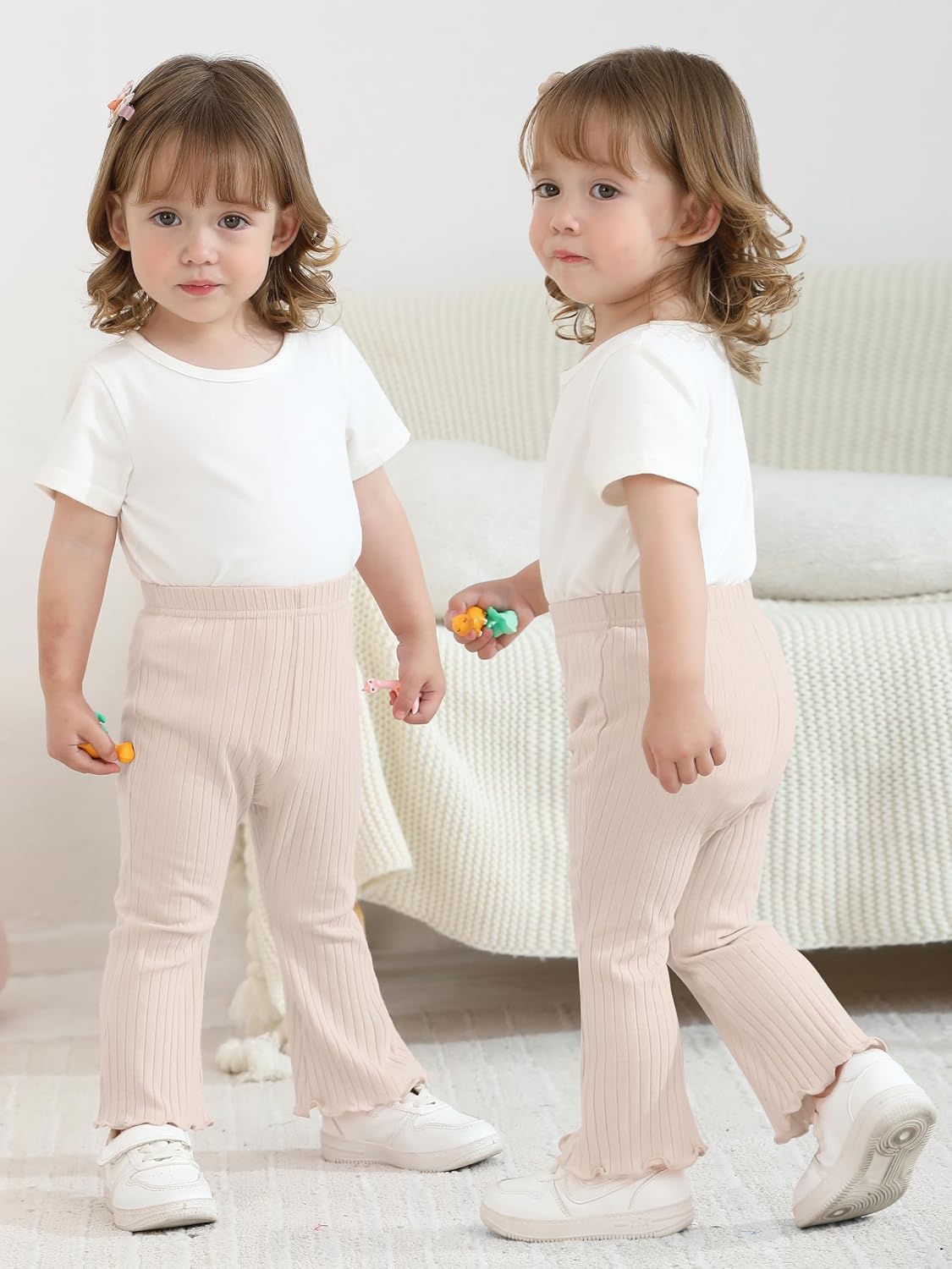 Resinta 4 Packs Baby Girl Flare Pants Cotton Solid Ribbed Bell Bottoms