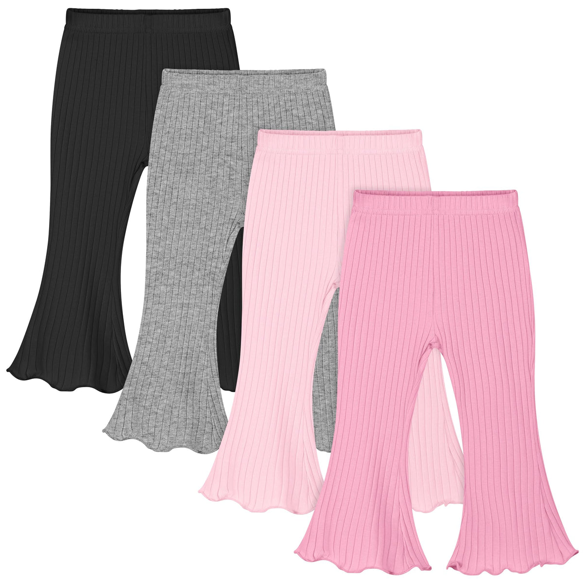 Resinta 4 Packs Baby Girl Flare Pants Cotton Solid Ribbed Bell Bottoms