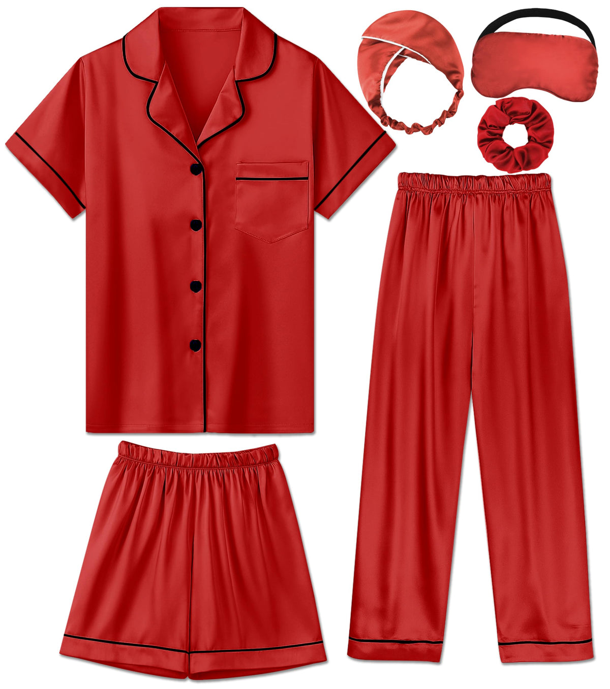 Silk Pajamas for Girls Satin Pajama Kids 3Pcs Short Sleeve Pjs Set