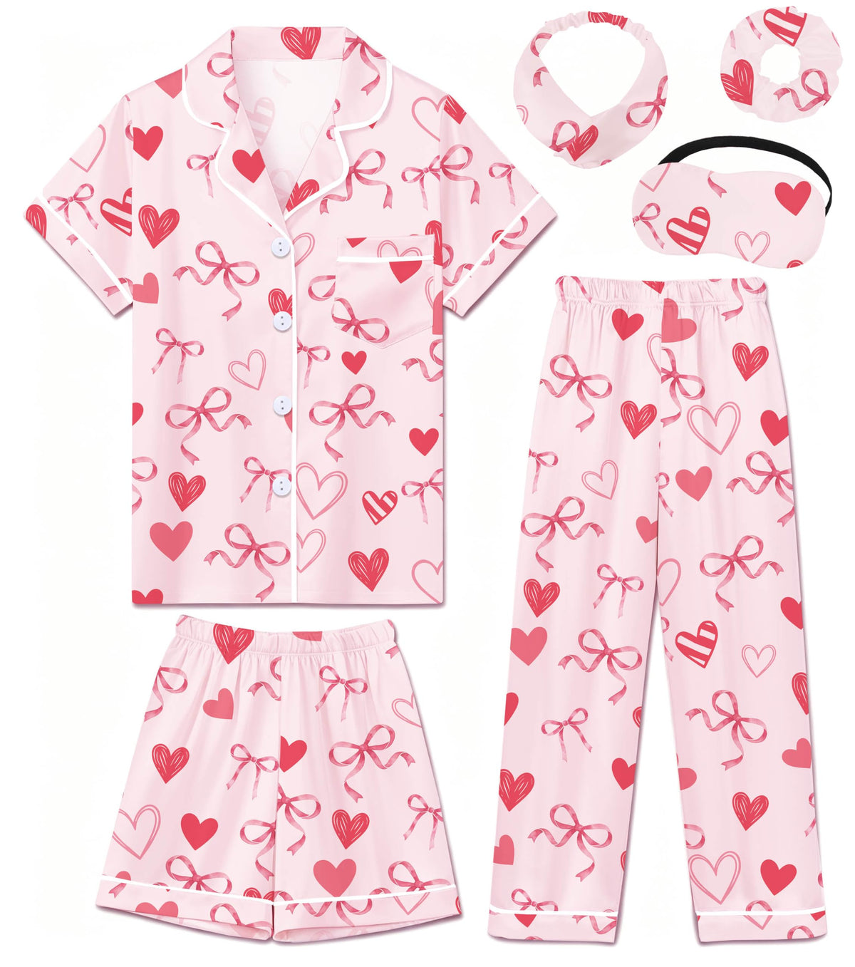 Silk Pajamas for Girls Satin Pajama Kids 3Pcs Short Sleeve Pjs Set