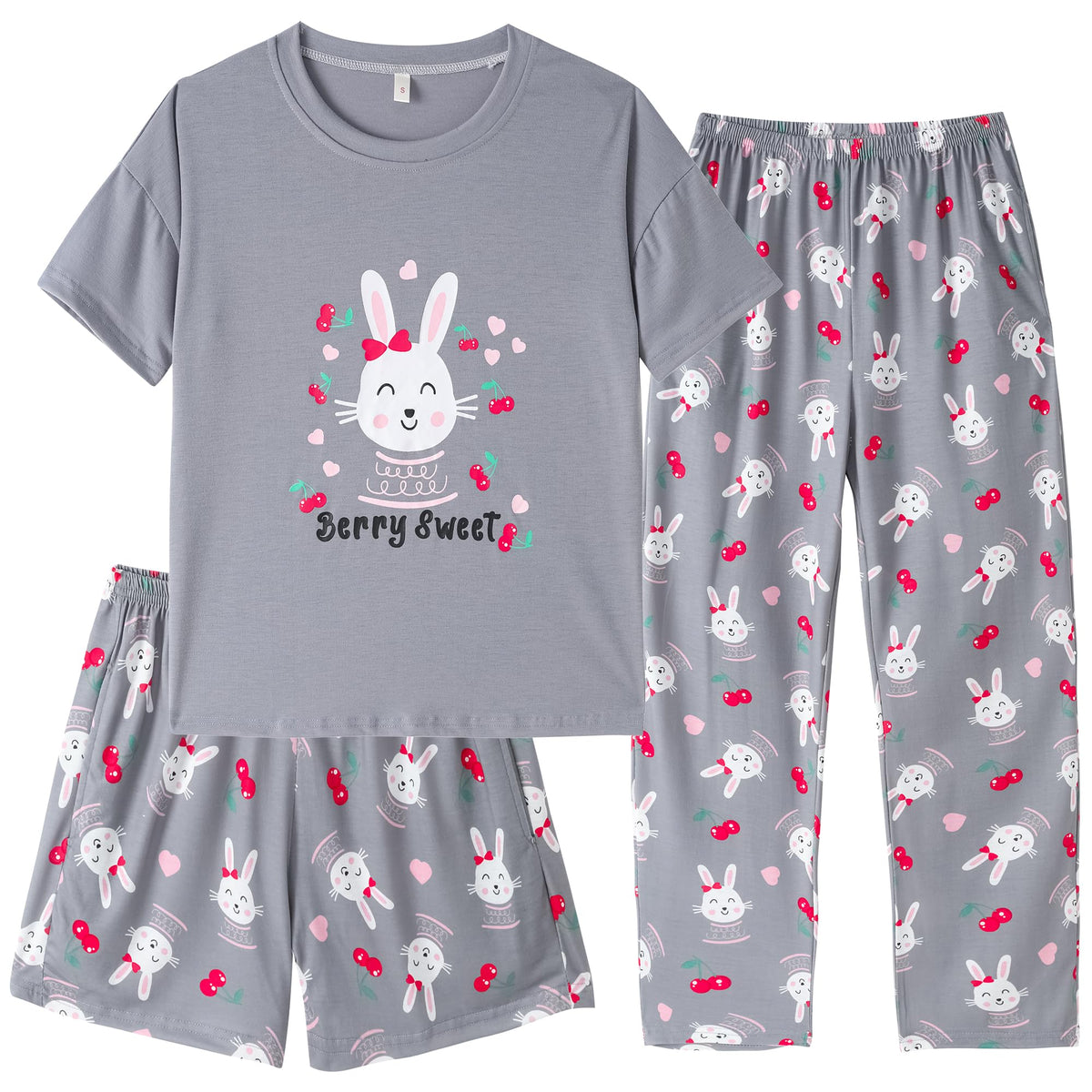 Hupohoi Girls Pajama Sets Summer Short Sleeve With Shorts & Pants Sleepwear