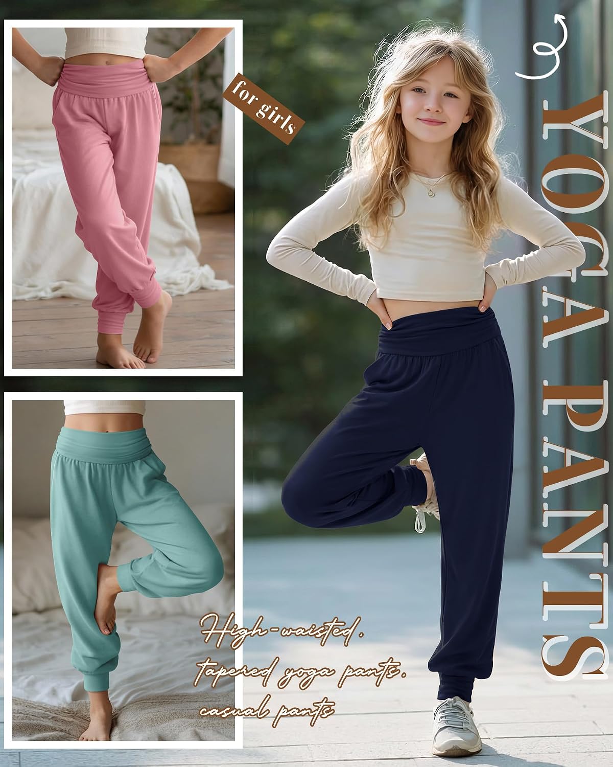 Oakgarden 3 Pack Girls' Lightweight Athletic Joggers Pants