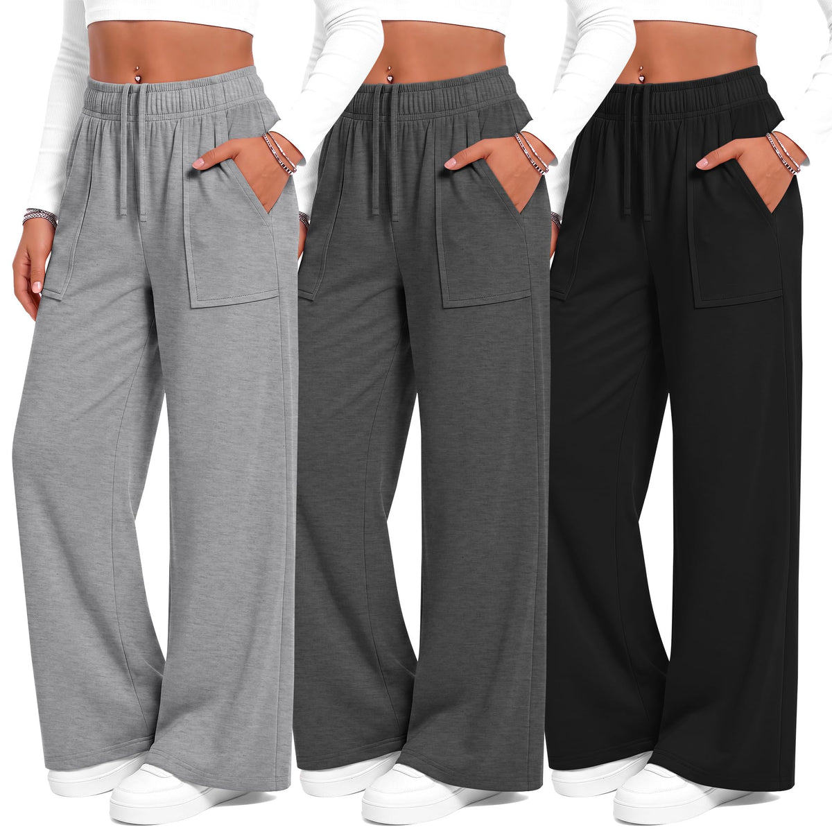 3 Pack Girls Wide Leg Pants Yoga Trousers