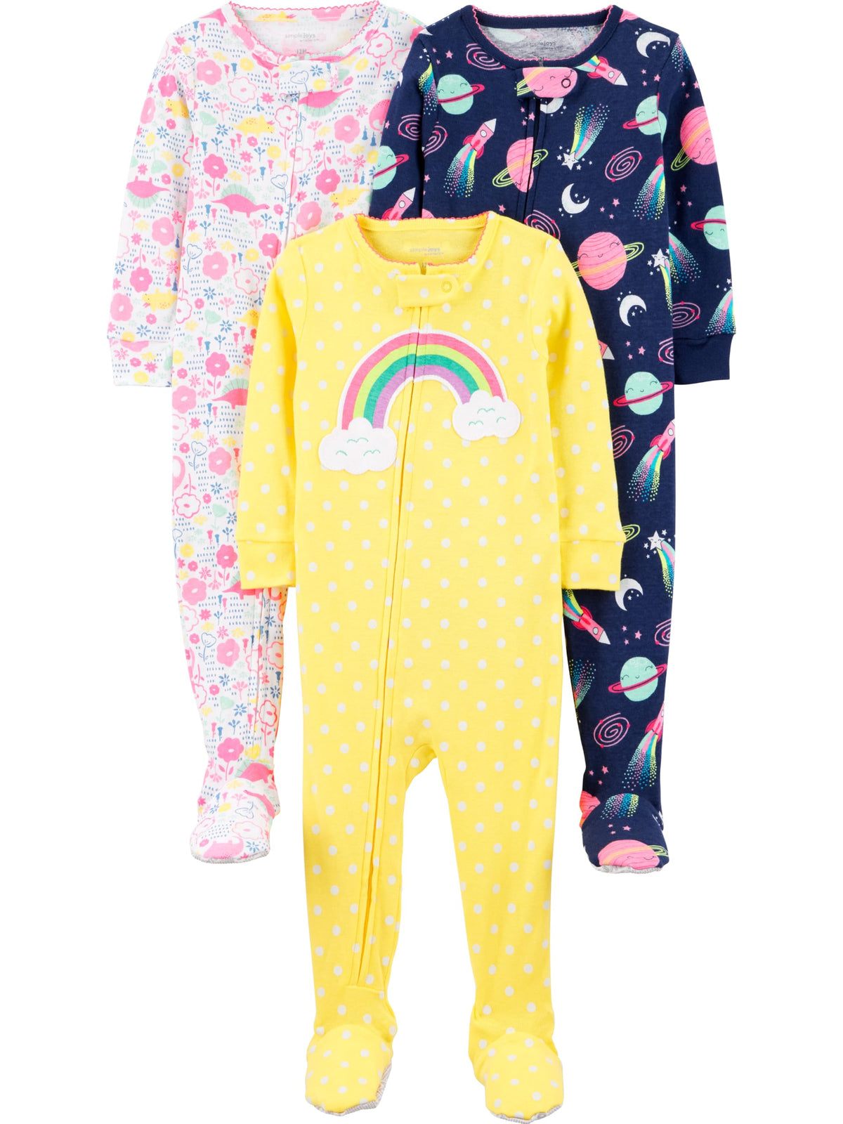 Simple Joys by Carter's Girls 3-pack Snug Fit Footed Cotton Pajamas