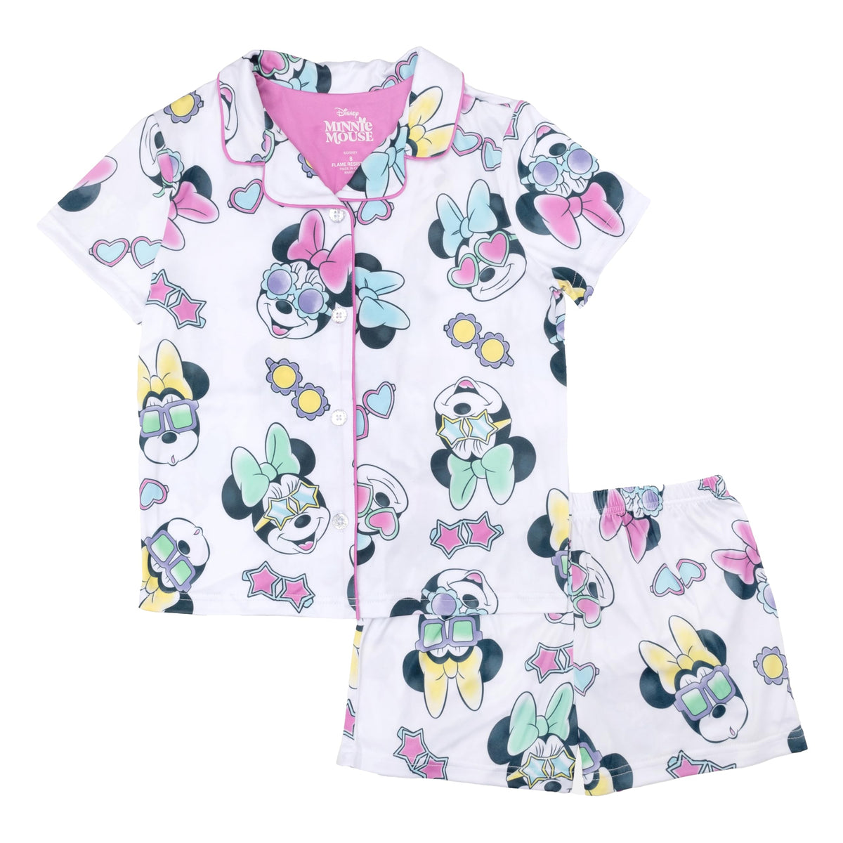Disney girls 2-piece Loose-fit Button Down Matching Pajama Set, Soft & Cute for Kids