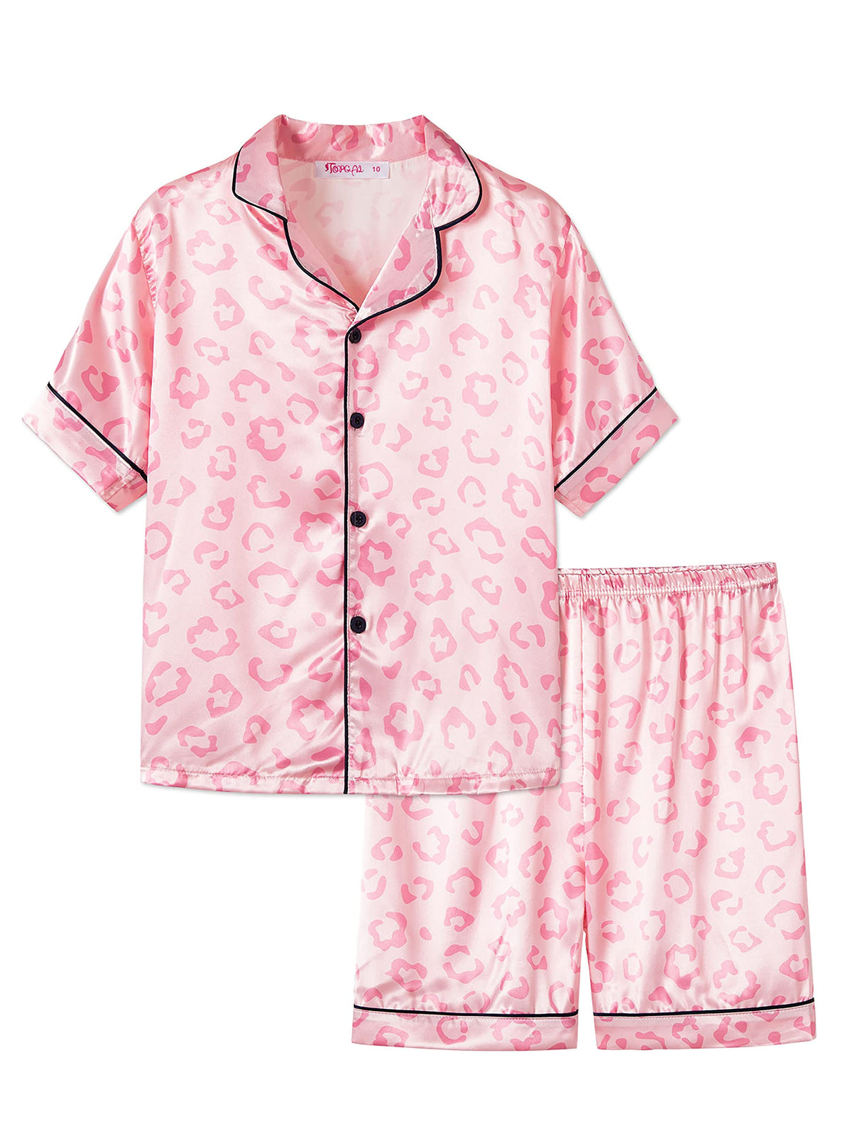 Topgal Girls Satin Pajamas, Short Sleeve Shorts Button Up, Size 6-16
