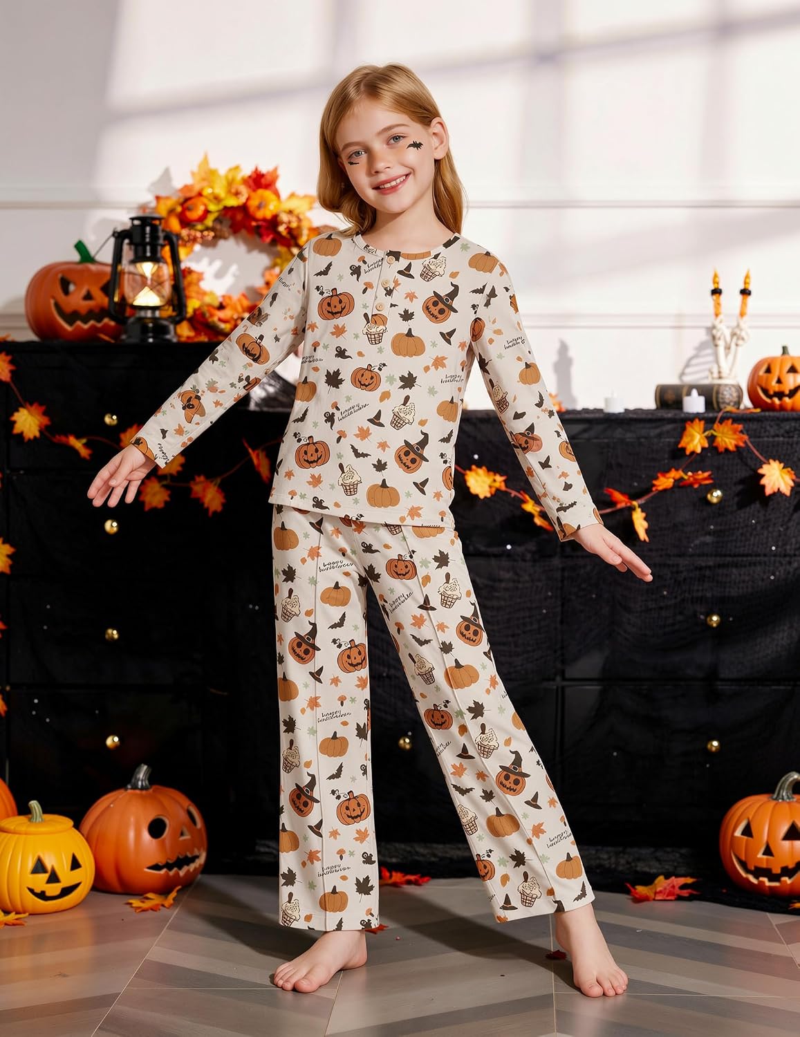 Arshiner Girls Pajamas Long Sleeve Sleepwear Comfy Henley Neck Pjs Set