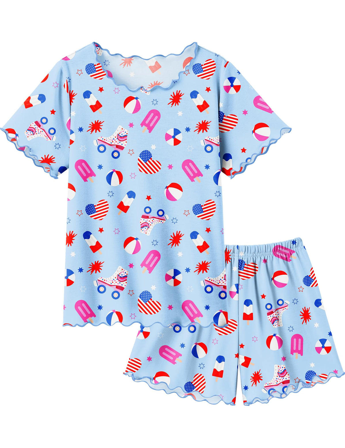 Arshiner Girls Pajamas Short Sleeve Lounge Set Soft Shirring Summer Pjs