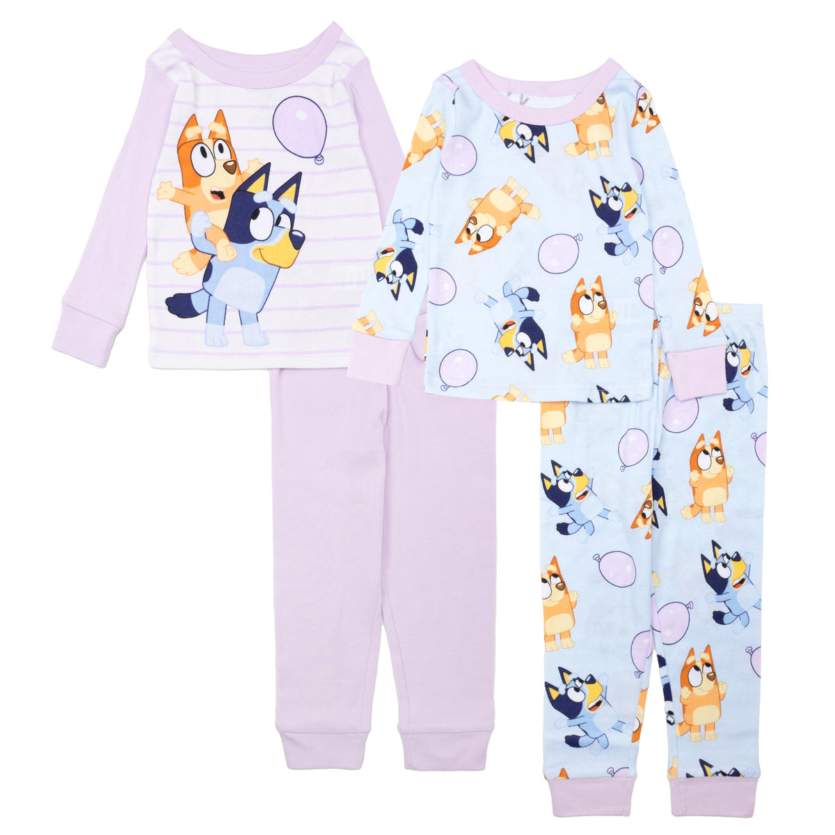 Bluey Girls 4-Piece Snug-fit Cotton Pajama Set, Matching Pajamas