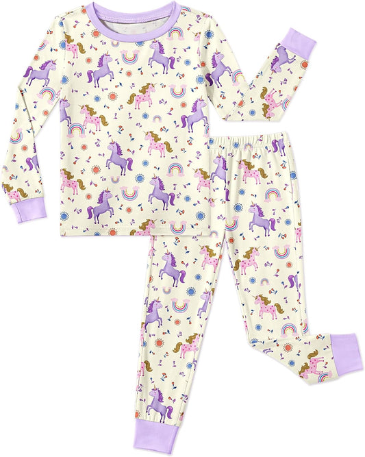 Arshiner Girls Pajamas Cute Snug Fit Long Sleeve Pjs Set Kids Sleepwear