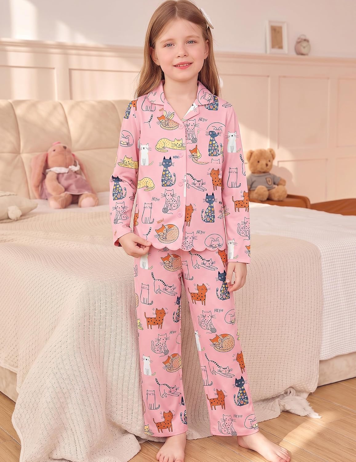 Arshiner Girls Pajamas Long Sleeve Sleepwear Cute Printed Button Down Pjs