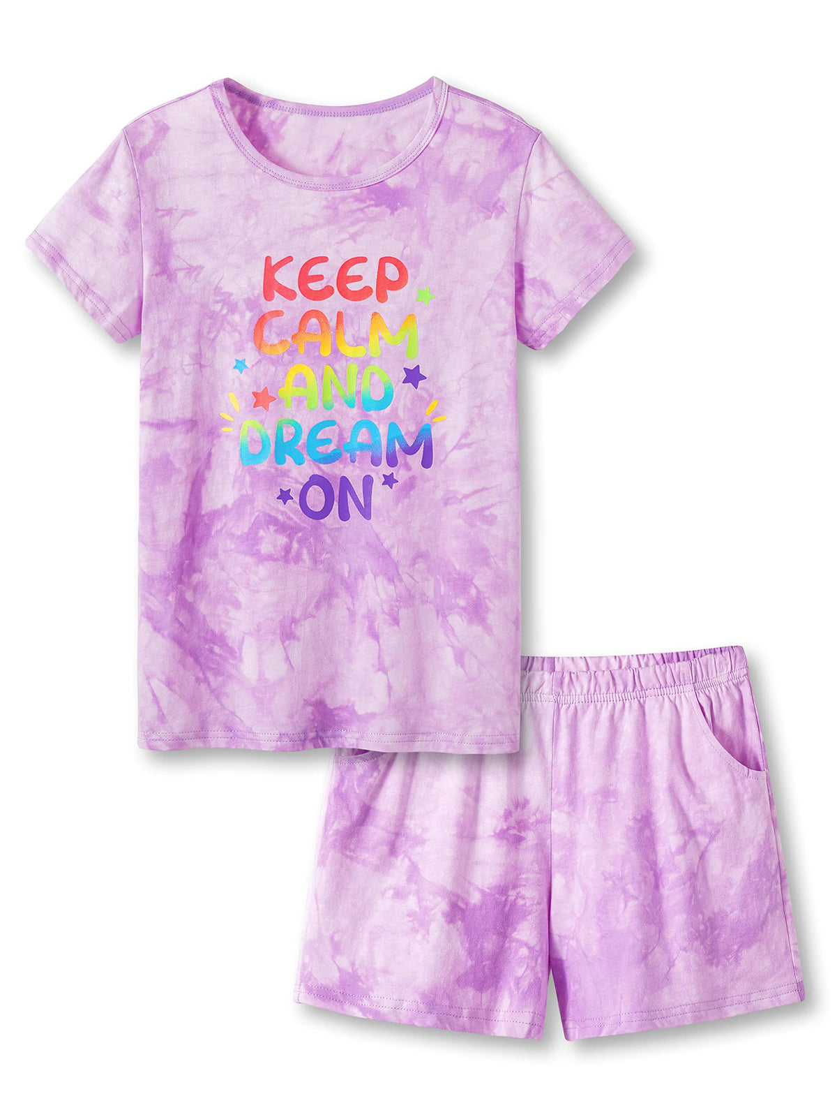 Beezizac Girls' Tie Dye Pajamas, 100% Cotton Sleepover Theme, Size 4T-18