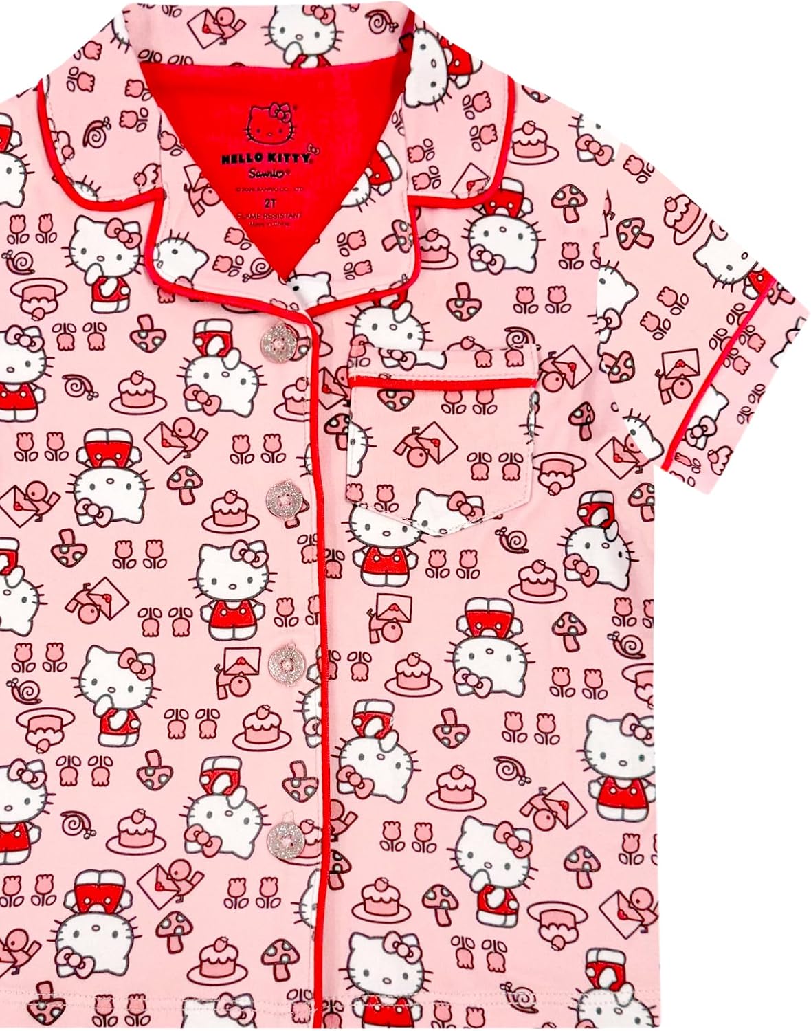 Hello Kitty Girls Pajama Set - 2 Piece Short Sleeve Shirt & Pants - Kids Sleepwear PJs - Official License