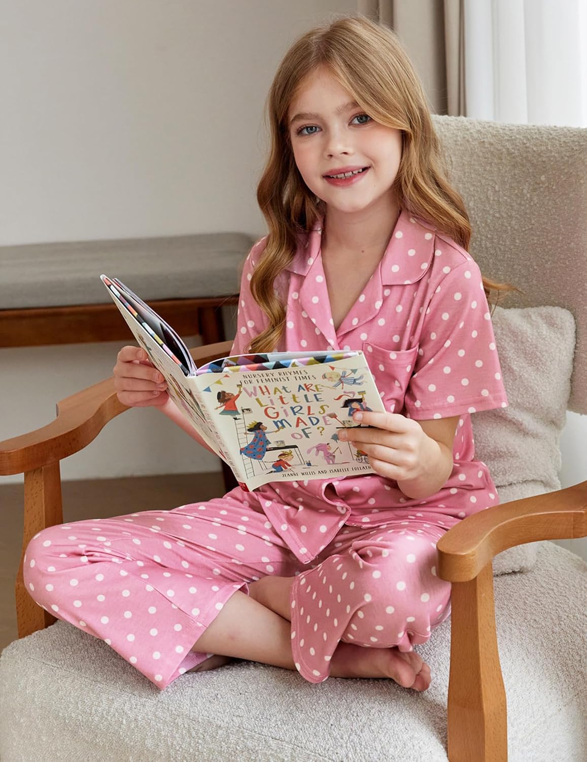 Arshiner Pajamas for Girls Short Sleeve Long Pants Sleepwear Button Pjs Set