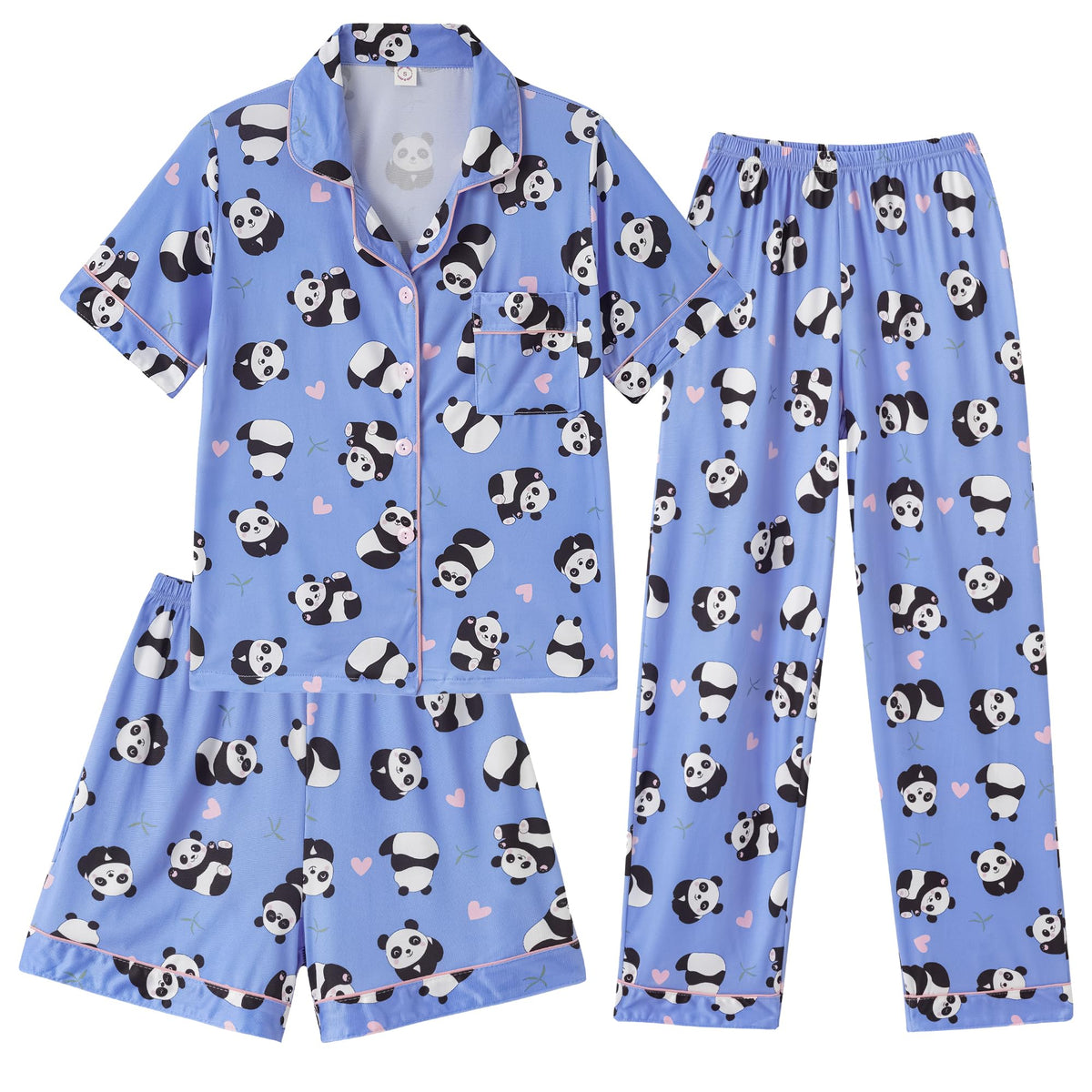Hupohoi Girls Pajamas 3 Piece Button Down Sleepwear Outfit with Pockets PJS