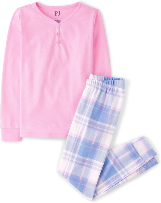 The Children's Place Girls' 100% Cotton Long Sleeve Top and Pants, 2 Piece Pajama Set