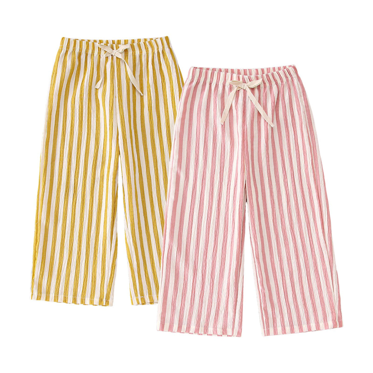CM C&M WODRO Toddler Boy Girl Pants 2 Pack Stripes Elastic Waist Wide Leg Kids Summer Fall Lightweight Cotton Pants Trousers