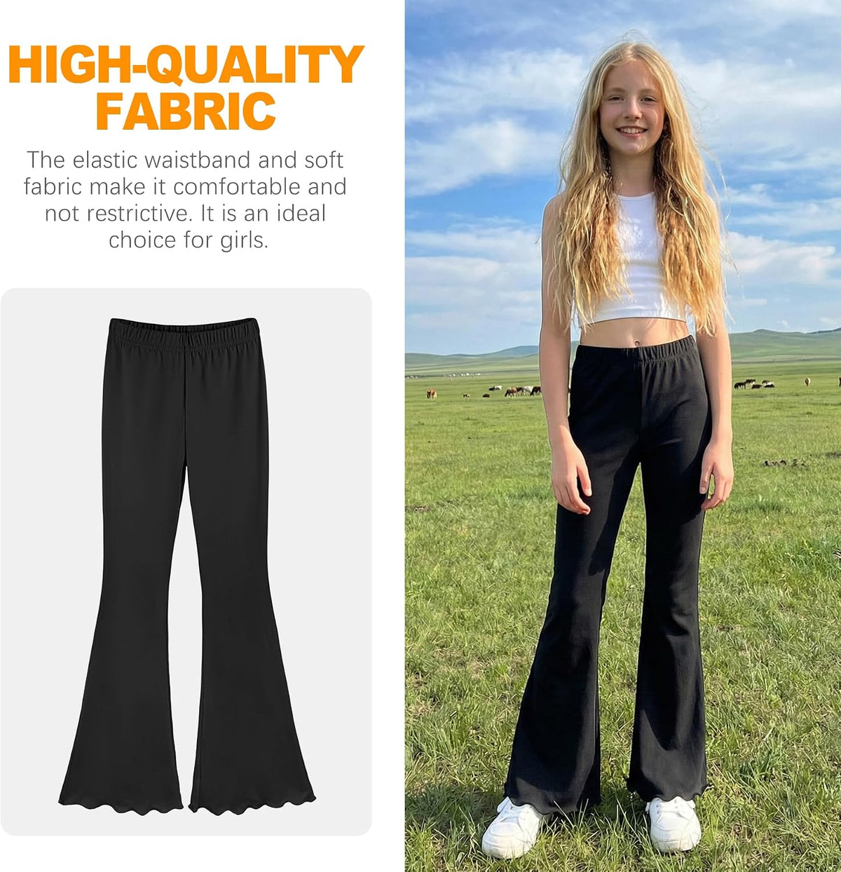 ZukoCert Girls Flare Leggings, Mid Waist Bell Bottom Pants for Kids, Kids Flare Pants Size 4-13Y