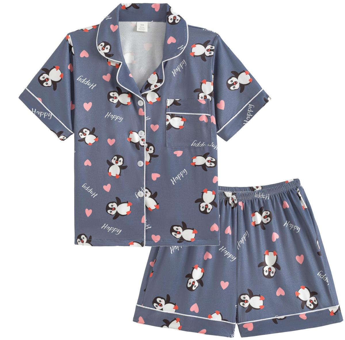 Hupohoi Big Girls Button Down Pajama Sets 2pcs Summer Cute Print Sleepwear